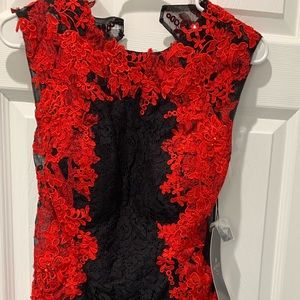 New! Alyce formal short fitted lace dress in black and red! Size 6